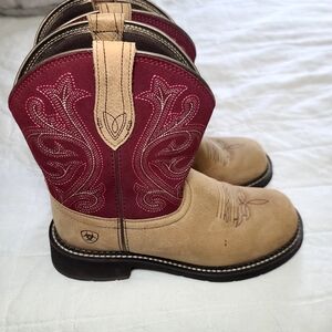 Ariat Tan and Red Ankle Boots